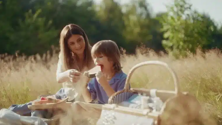 Produkcja wideo dla firmy musi gonić budżet z TV 1 Kadr 16:9 ze spotu: mama z synem na pikniku